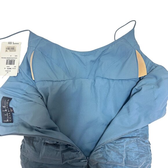 Nicole Miller Ruched Sleeveless Mini Dress Metallic Blue and Gold  Size 10 NWT - Picture 6 of 14